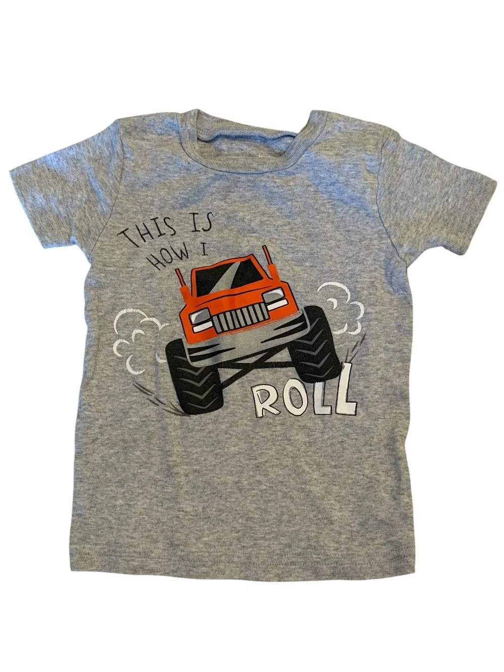 Carter's Gray Tee with Orange Monster Truck Graphic